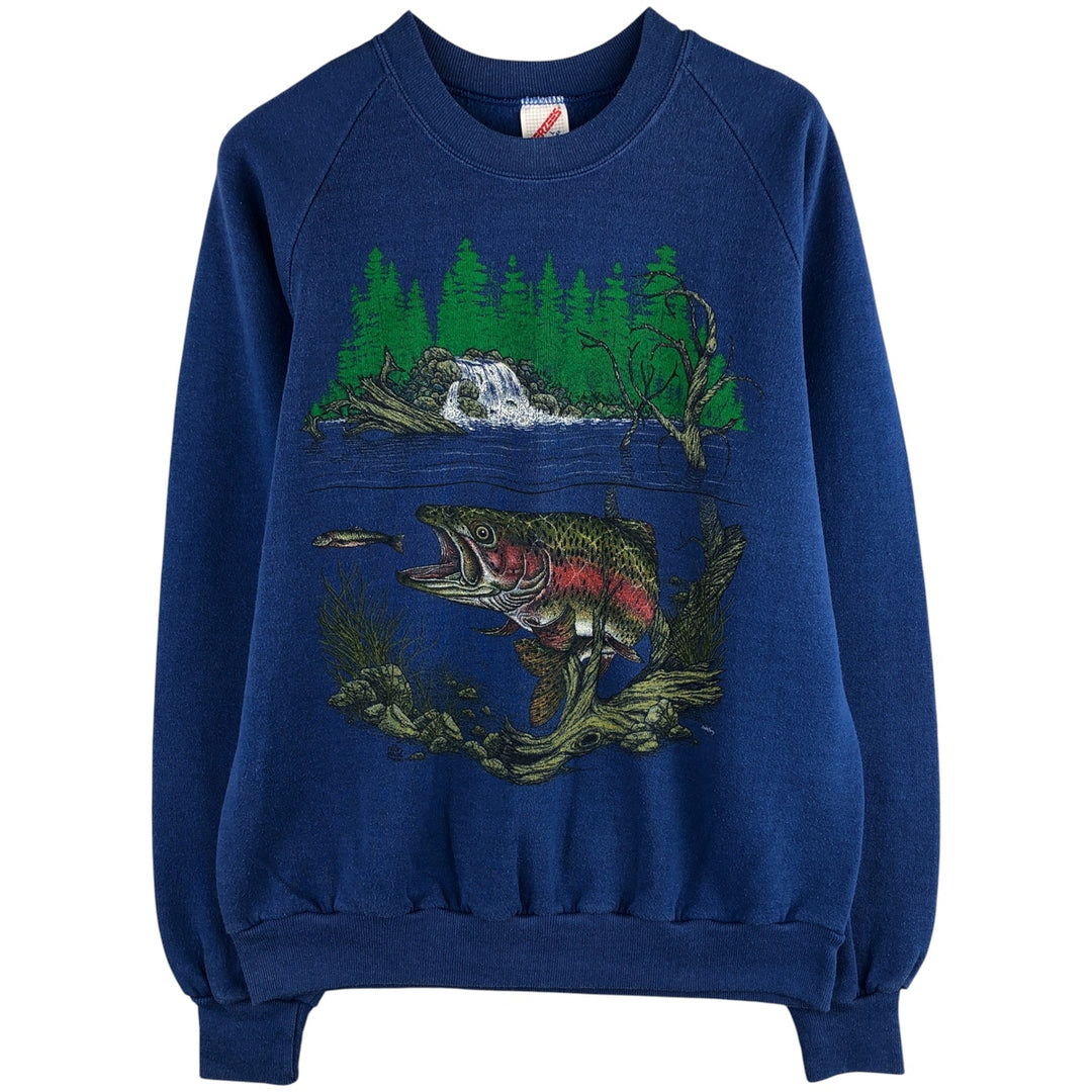 Vintage 80s-90'S Jerzees fish and animal print sweatshirt, made in the USA, size L, men's cotton blue type Vintage Second Hand