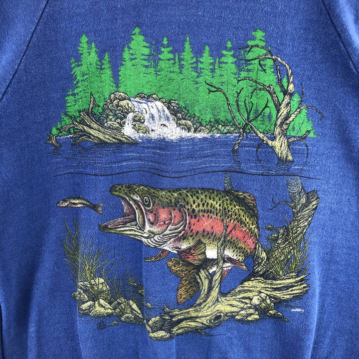 Vintage 80s-90'S Jerzees fish and animal print sweatshirt, made in the USA, size L, men's cotton blue type Vintage Second Hand