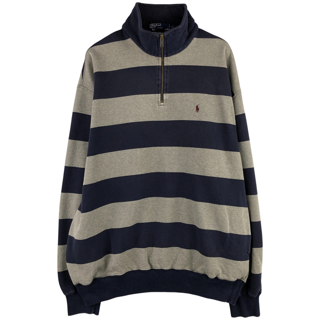 Ralph Lauren POLO by Ralph Lauren Striped Pattern Half-Zip Sweatshirt, Men's XL cotton navy blue type Vintage Second Hand