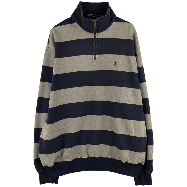 Ralph Lauren POLO by Ralph Lauren Striped Pattern Half-Zip Sweatshirt, Men's XL cotton navy blue type Vintage Second Hand