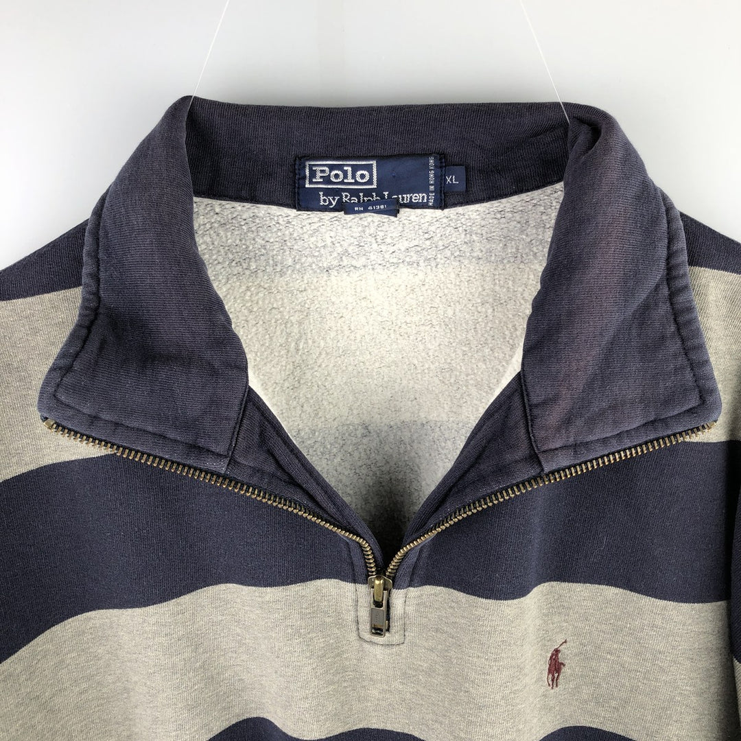Ralph Lauren POLO by Ralph Lauren Striped Pattern Half-Zip Sweatshirt, Men's XL cotton navy blue type Vintage Second Hand