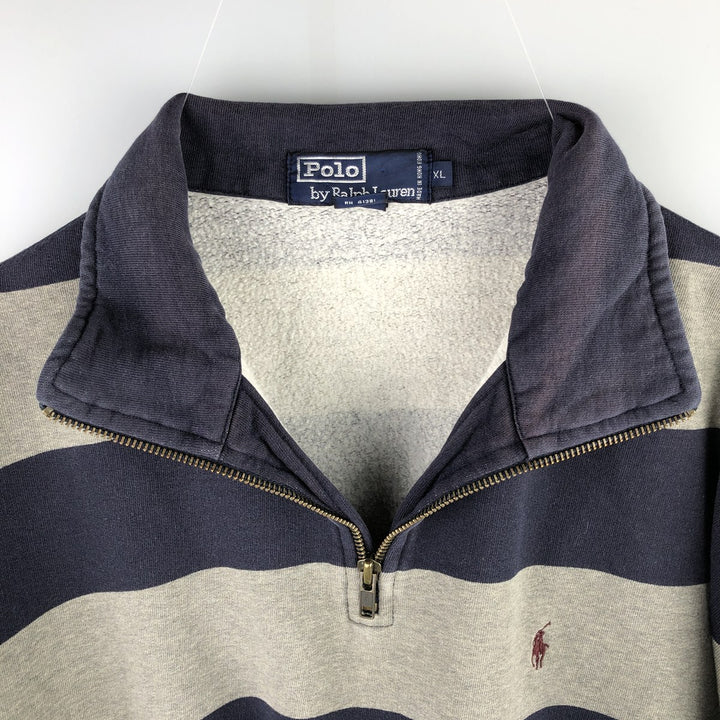 Ralph Lauren POLO by Ralph Lauren Striped Pattern Half-Zip Sweatshirt, Men's XL cotton navy blue type Vintage Second Hand