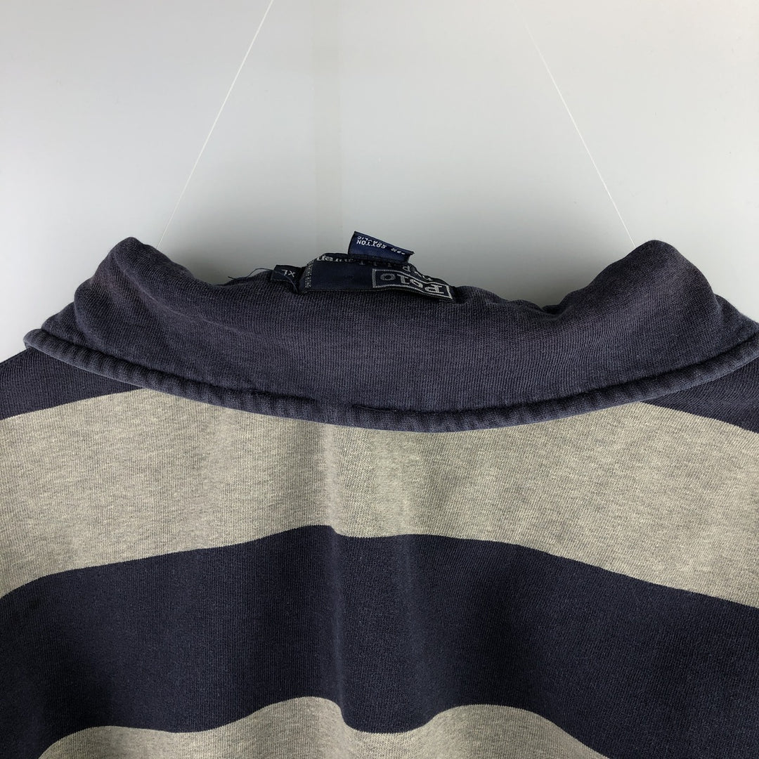 Ralph Lauren POLO by Ralph Lauren Striped Pattern Half-Zip Sweatshirt, Men's XL cotton navy blue type Vintage Second Hand