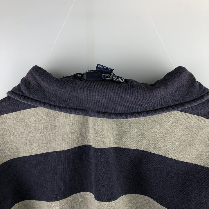 Ralph Lauren POLO by Ralph Lauren Striped Pattern Half-Zip Sweatshirt, Men's XL cotton navy blue type Vintage Second Hand