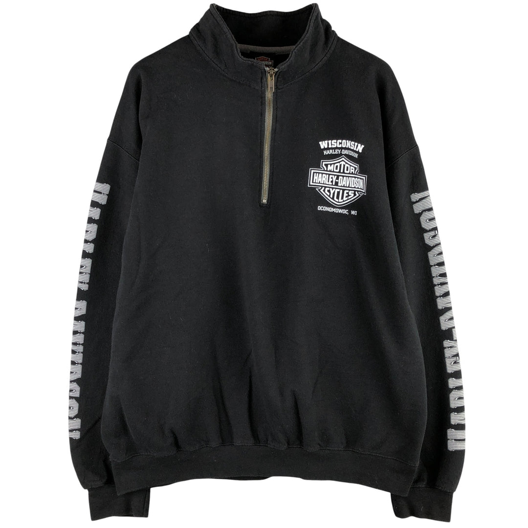 Harley-Davidson Skull Pattern Eagle Pattern Half-Zip Sweatshirt, Men's Size L unclear black type Vintage Second Hand