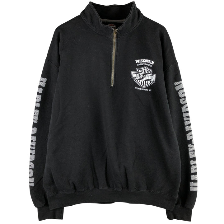 Harley-Davidson Skull Pattern Eagle Pattern Half-Zip Sweatshirt, Men's Size L unclear black type Vintage Second Hand