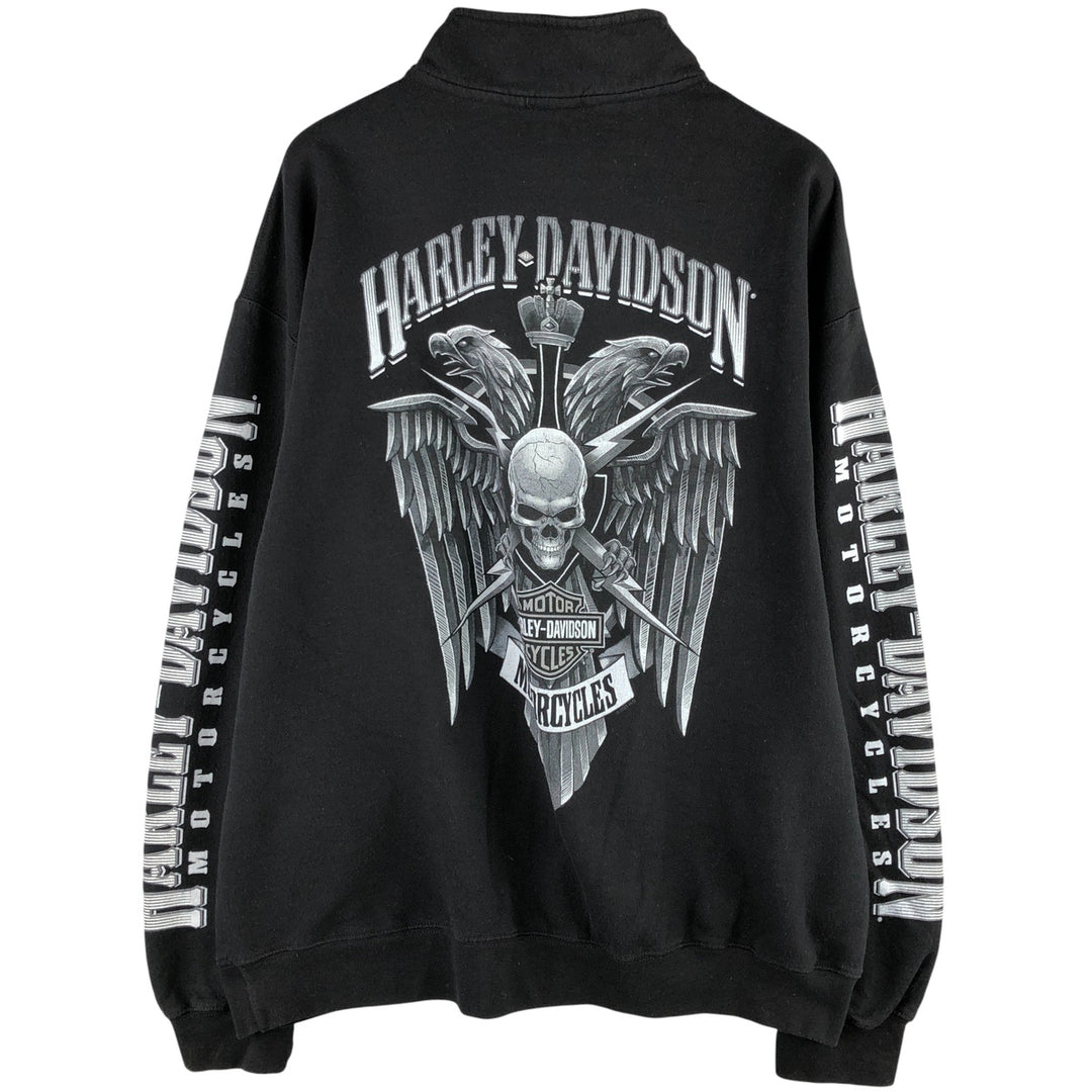 Harley-Davidson Skull Pattern Eagle Pattern Half-Zip Sweatshirt, Men's Size L unclear black type Vintage Second Hand