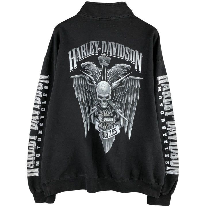 Harley-Davidson Skull Pattern Eagle Pattern Half-Zip Sweatshirt, Men's Size L unclear black type Vintage Second Hand