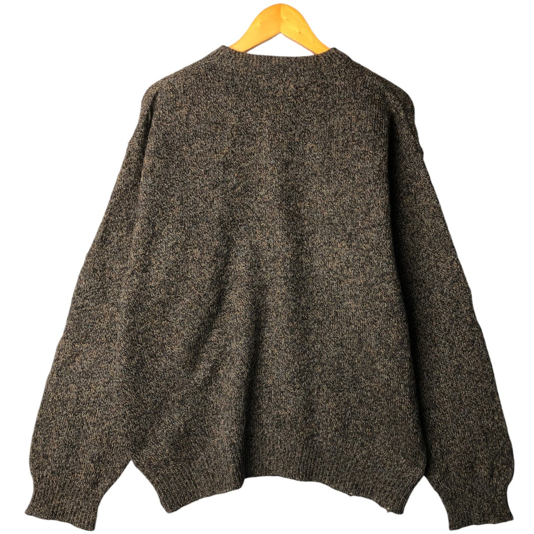 00'S Pendleton Henley neck wool knit sweater, men's size L shetland wool Khaki type Vintage Second Hand