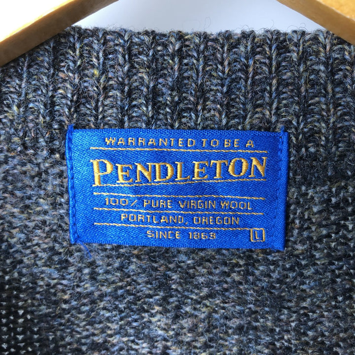 00'S Pendleton Henley neck wool knit sweater, men's size L shetland wool Khaki type Vintage Second Hand