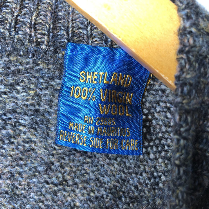 00'S Pendleton Henley neck wool knit sweater, men's size L shetland wool Khaki type Vintage Second Hand