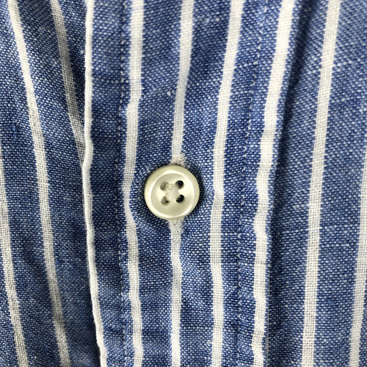 Ralph Lauren Custom Fit Striped Pattern Long Sleeve Linen Button-Down Shirt, Men's Size Medium linen Blue type light blue Vintage Second Hand