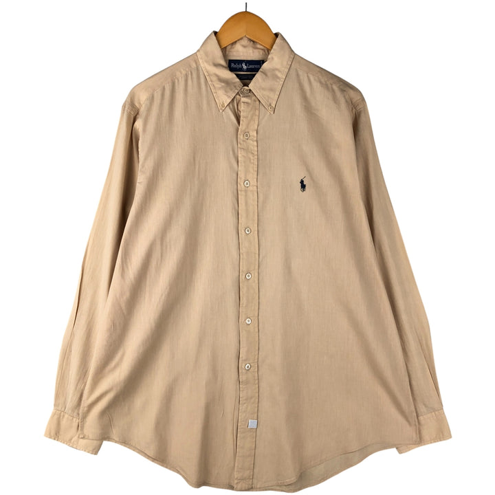 Ralph Lauren long sleeve button down shirt, men's size L cotton Beige type Vintage Second Hand