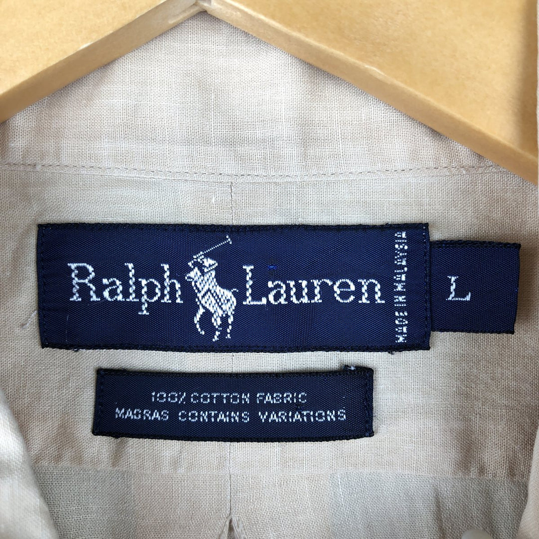 Ralph Lauren long sleeve button down shirt, men's size L cotton Beige type Vintage Second Hand
