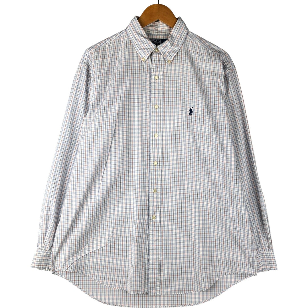 Ralph Lauren POLO by Ralph Lauren YARMOUTH long-sleeved button-down check shirt, men's size L cotton white type Vintage Second Hand