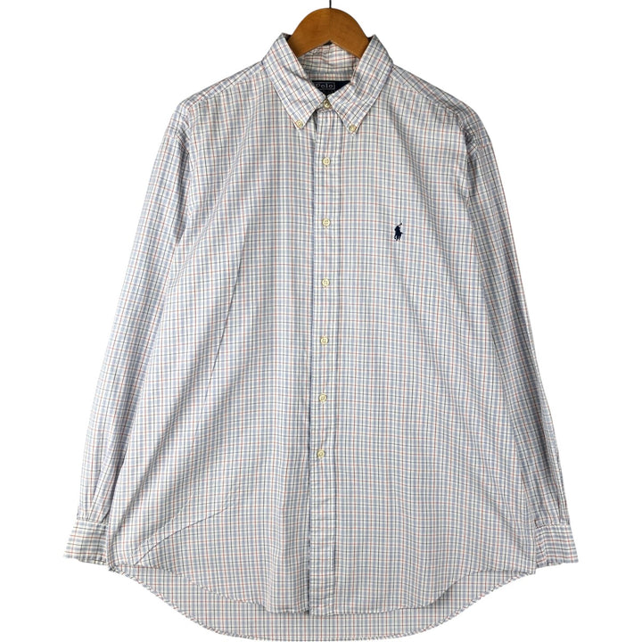 Ralph Lauren POLO by Ralph Lauren YARMOUTH long-sleeved button-down check shirt, men's size L cotton white type Vintage Second Hand
