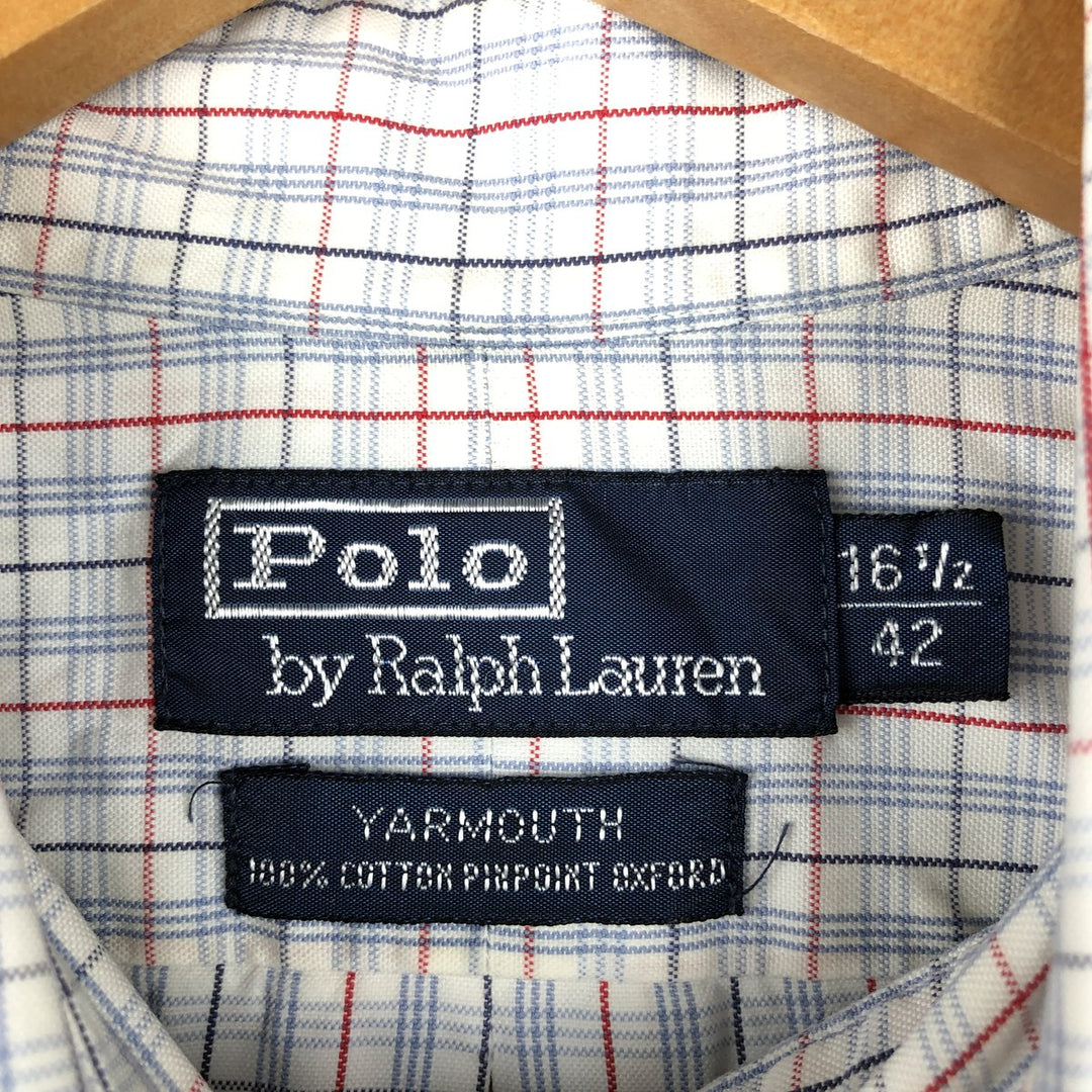 Ralph Lauren POLO by Ralph Lauren YARMOUTH long-sleeved button-down check shirt, men's size L cotton white type Vintage Second Hand