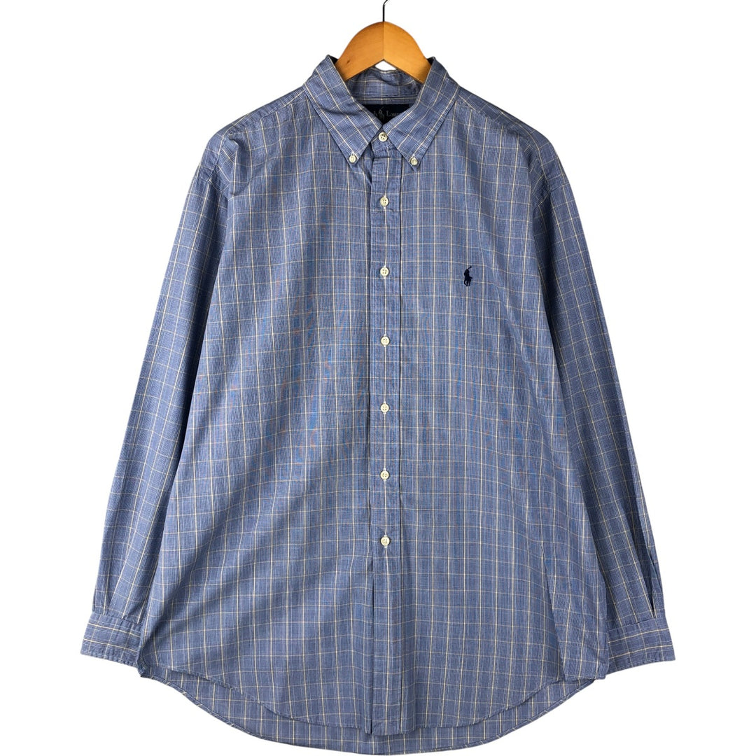Ralph Lauren YARMOUTH Long Sleeve Button-Down Check Shirt, Men's Size L cotton blue type Vintage Second Hand