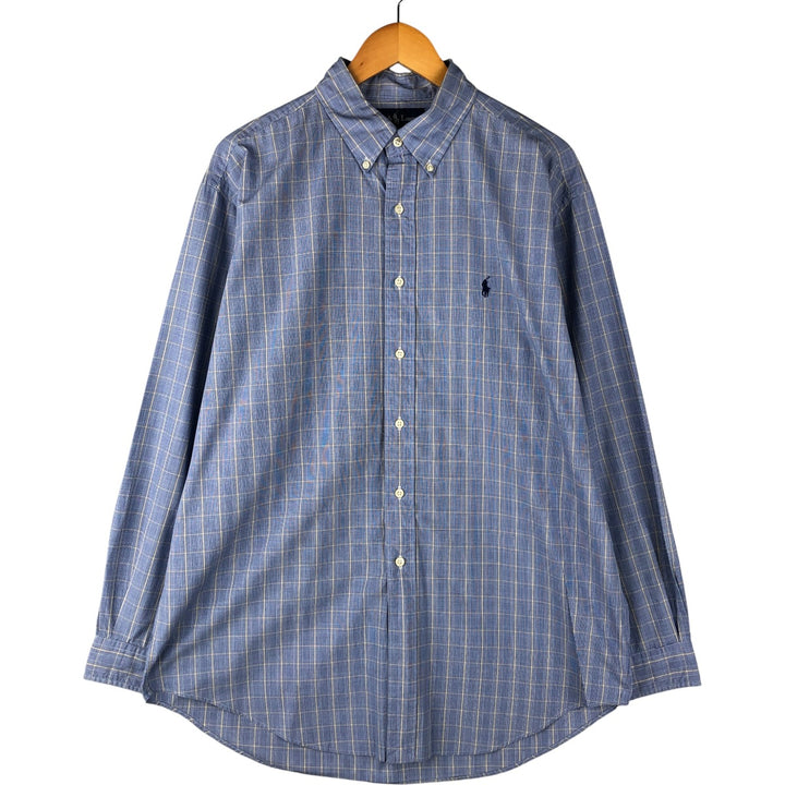 Ralph Lauren YARMOUTH Long Sleeve Button-Down Check Shirt, Men's Size L cotton blue type Vintage Second Hand