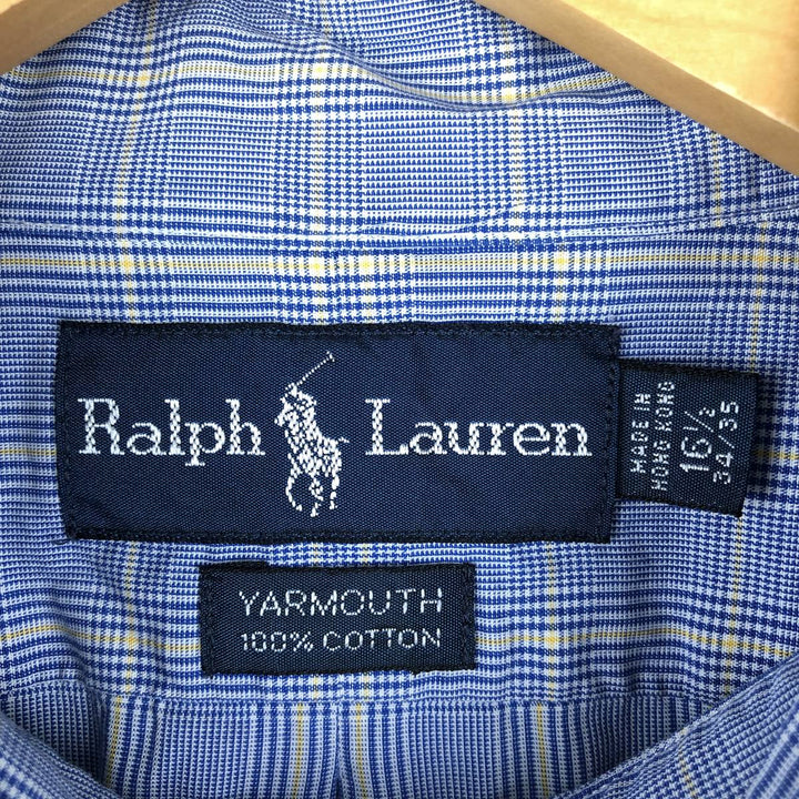 Ralph Lauren YARMOUTH Long Sleeve Button-Down Check Shirt, Men's Size L cotton blue type Vintage Second Hand