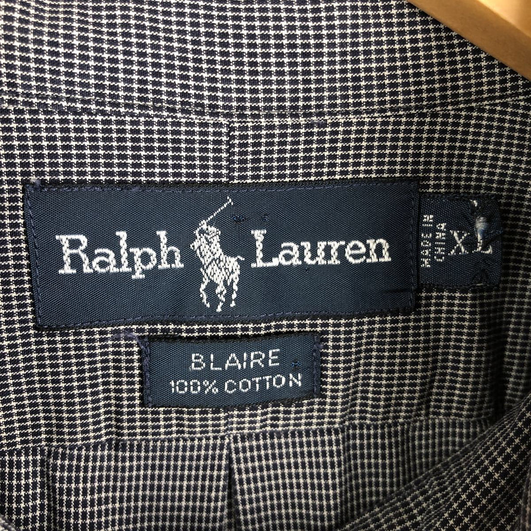 Ralph Lauren BLAIRE long sleeve button down check shirt, men's XL size cotton black type Vintage Second Hand