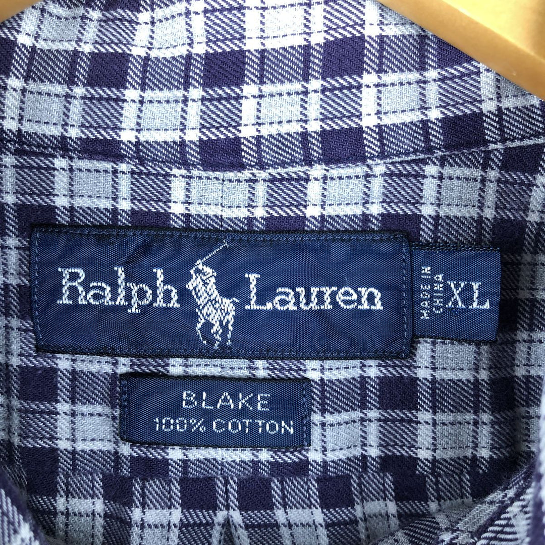 Ralph Lauren BLAKE long sleeve button down check shirt, men's XL size cotton purple type Vintage Second Hand