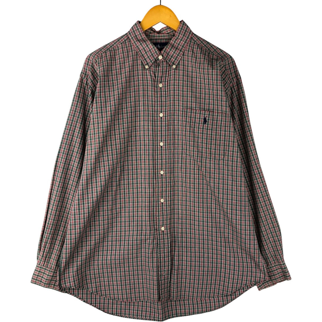 Ralph Lauren BLAIRE long sleeve button down check shirt, men's XL size cotton Khaki type Vintage Second Hand