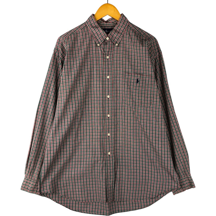 Ralph Lauren BLAIRE long sleeve button down check shirt, men's XL size cotton Khaki type Vintage Second Hand