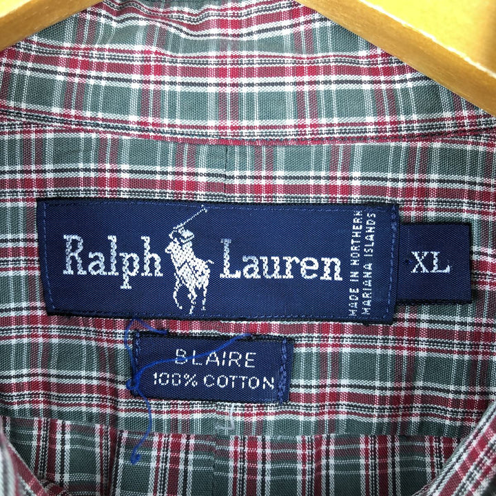 Ralph Lauren BLAIRE long sleeve button down check shirt, men's XL size cotton Khaki type Vintage Second Hand