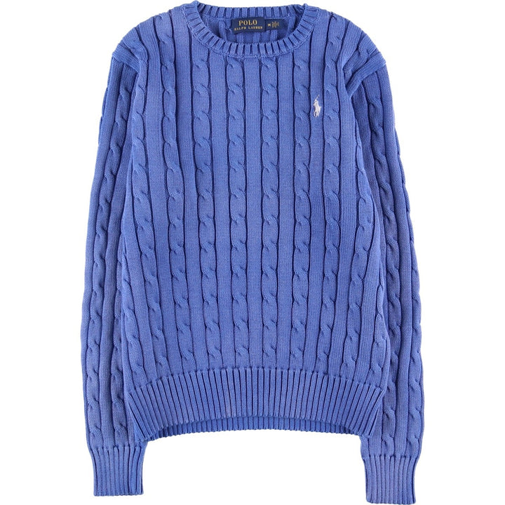 Ralph Lauren POLO RALPH LAUREN cable knit cotton sweater, women's size M cotton blue type Vintage Second Hand