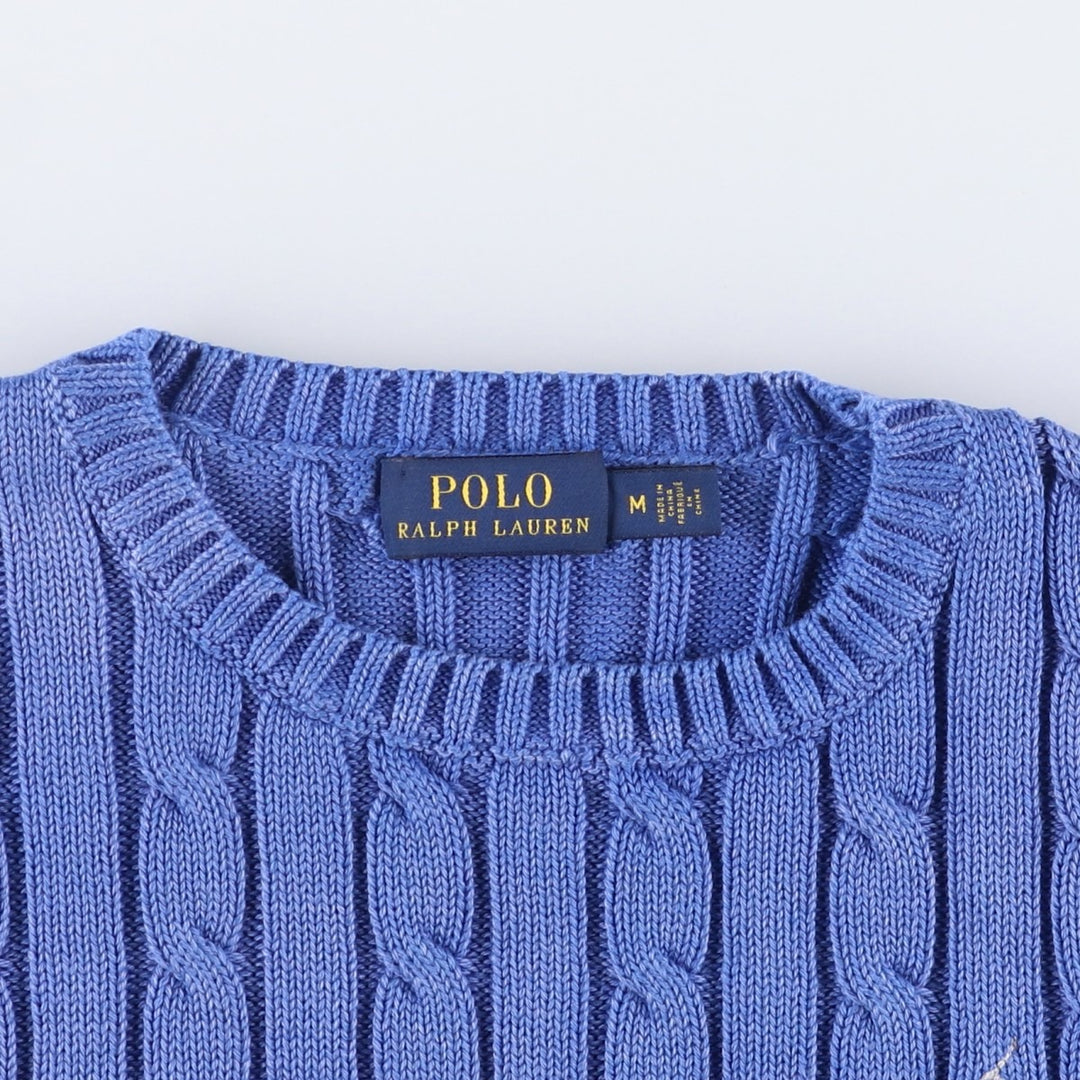 Ralph Lauren POLO RALPH LAUREN cable knit cotton sweater, women's size M cotton blue type Vintage Second Hand