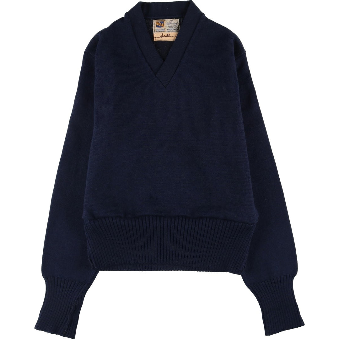 Vintage 1950'S UCLA University of California, Los Angeles V-neck cotton knit sweater, size S, men's unclear navy blue type Vintage Second Hand
