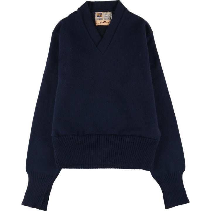 Vintage 1950'S UCLA University of California, Los Angeles V-neck cotton knit sweater, size S, men's unclear navy blue type Vintage Second Hand