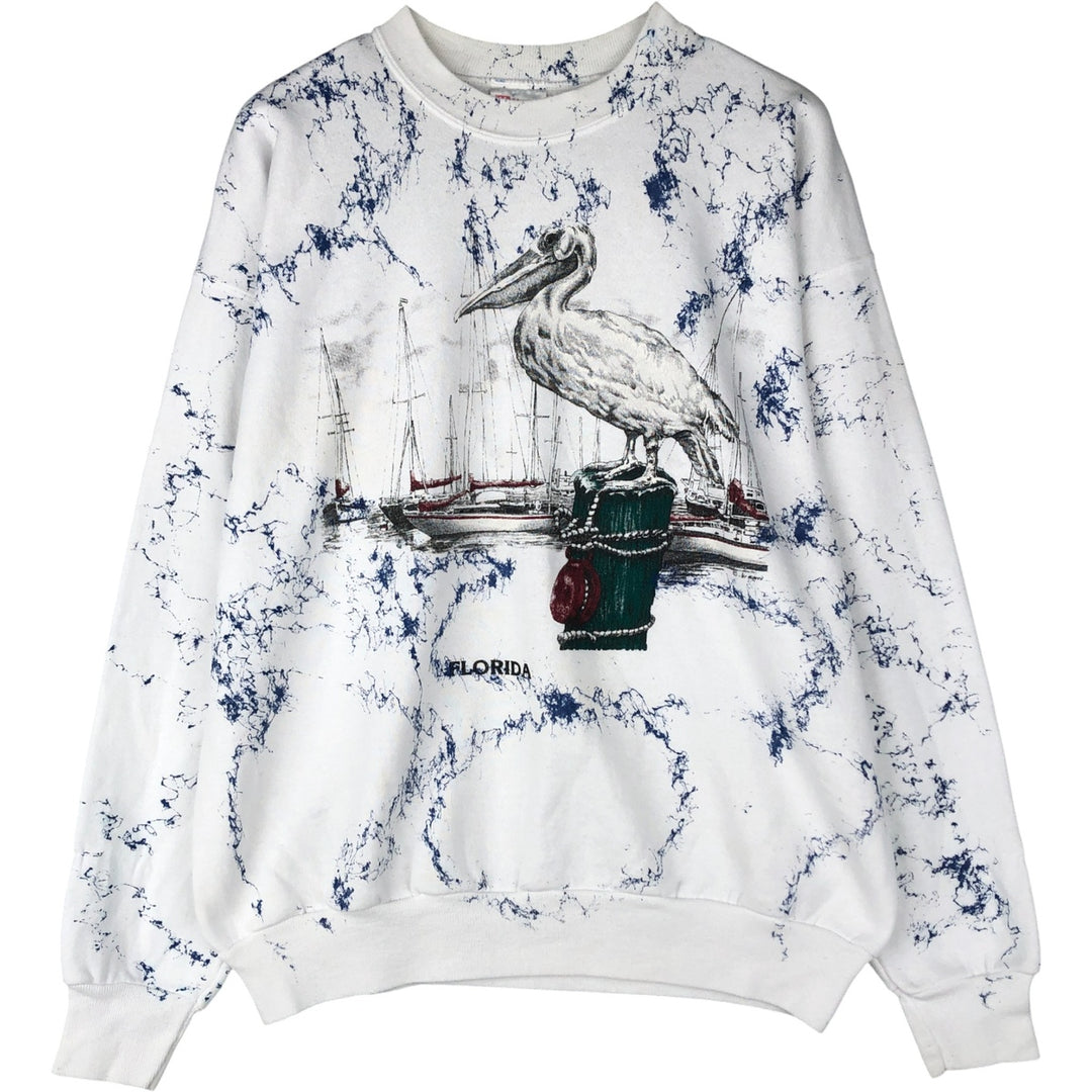 90s-00'S Pelican Pattern Hanes ACTIVEWEAR All-Over Animal Print Sweatshirt, Men's Size L cotton white type Vintage Second Hand