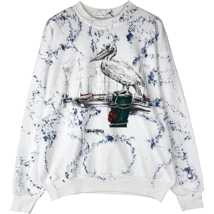90s-00'S Pelican Pattern Hanes ACTIVEWEAR All-Over Animal Print Sweatshirt, Men's Size L cotton white type Vintage Second Hand