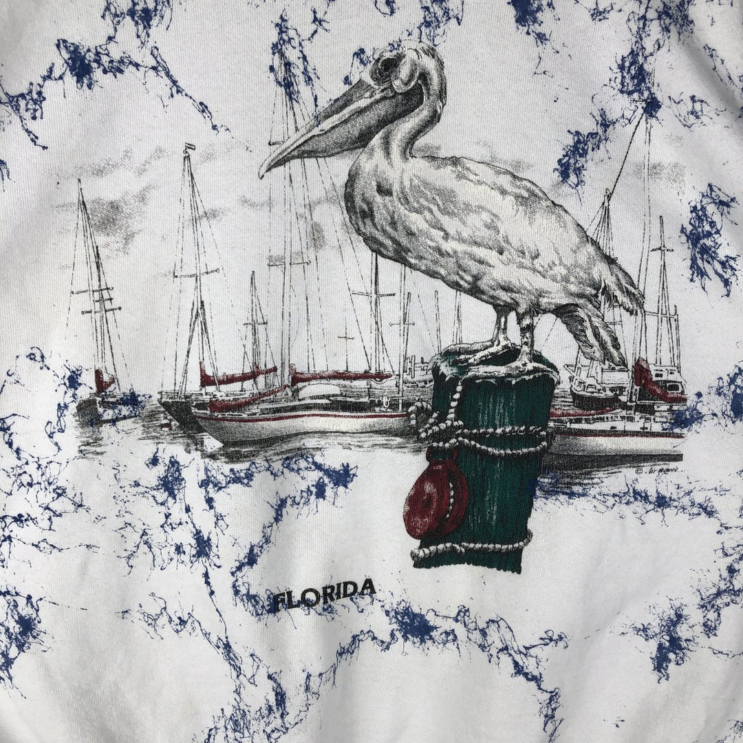 90s-00'S Pelican Pattern Hanes ACTIVEWEAR All-Over Animal Print Sweatshirt, Men's Size L cotton white type Vintage Second Hand