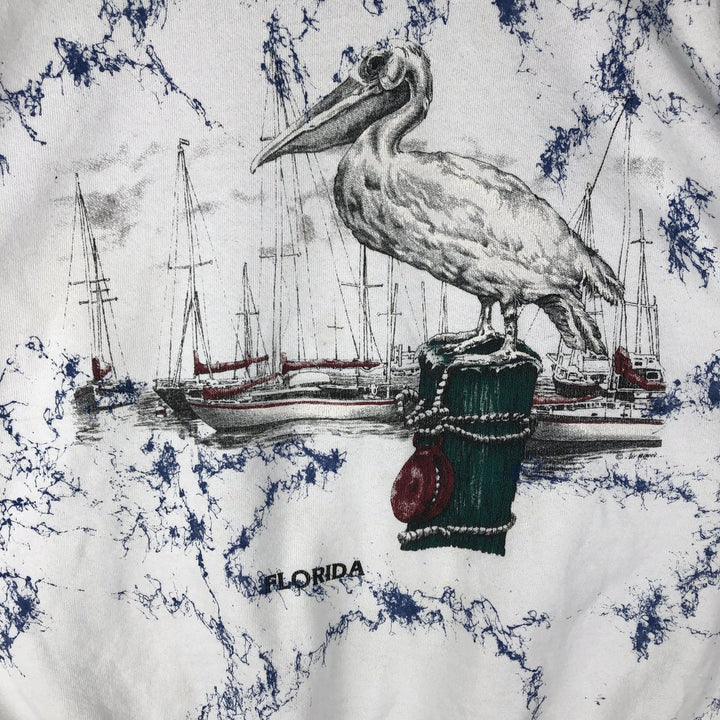 90s-00'S Pelican Pattern Hanes ACTIVEWEAR All-Over Animal Print Sweatshirt, Men's Size L cotton white type Vintage Second Hand