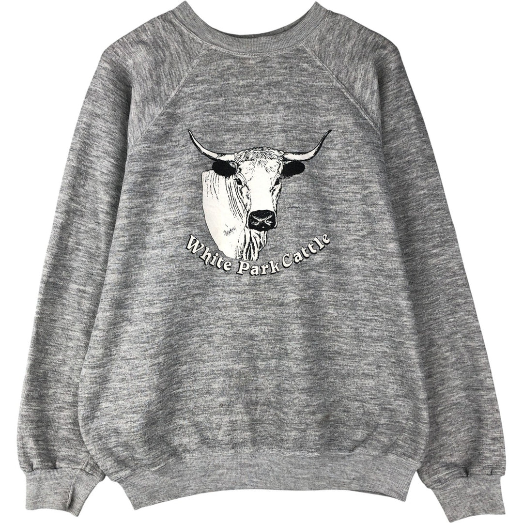 Vintage SPRINTPRINT White Park Cow Animal Pattern Sweatshirt, Made in the UK, Men's XL cotton gray type Vintage Second Hand