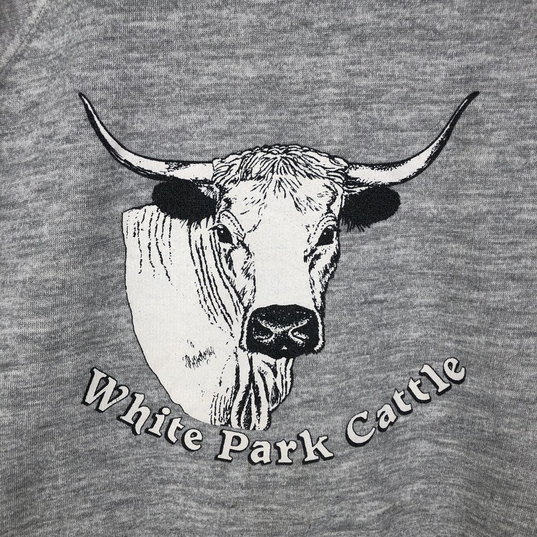 Vintage SPRINTPRINT White Park Cow Animal Pattern Sweatshirt, Made in the UK, Men's XL cotton gray type Vintage Second Hand