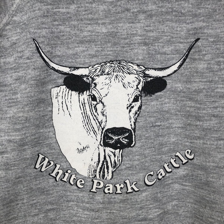 Vintage SPRINTPRINT White Park Cow Animal Pattern Sweatshirt, Made in the UK, Men's XL cotton gray type Vintage Second Hand