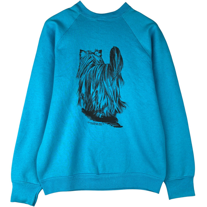 Dog print animal sweatshirt, trainer, men's size L unclear turquoise blue Vintage Second Hand
