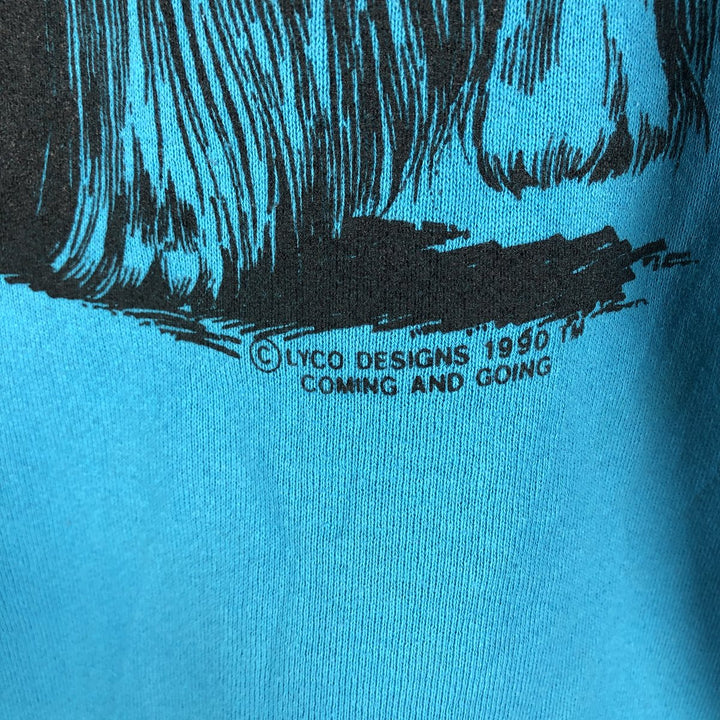 Dog print animal sweatshirt, trainer, men's size L unclear turquoise blue Vintage Second Hand
