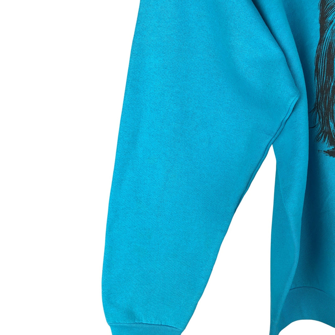 Dog print animal sweatshirt, trainer, men's size L unclear turquoise blue Vintage Second Hand