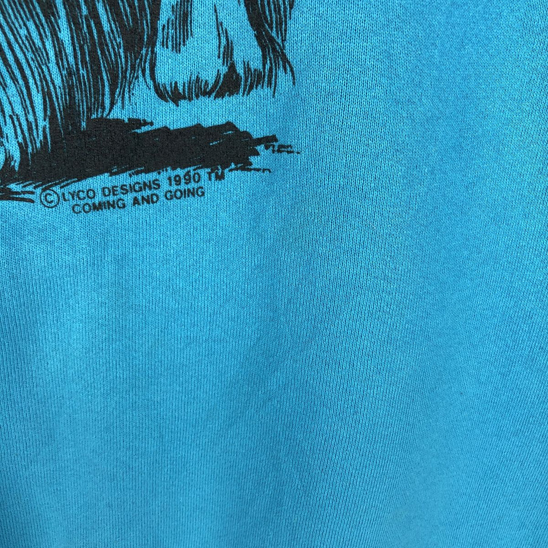 Dog print animal sweatshirt, trainer, men's size L unclear turquoise blue Vintage Second Hand