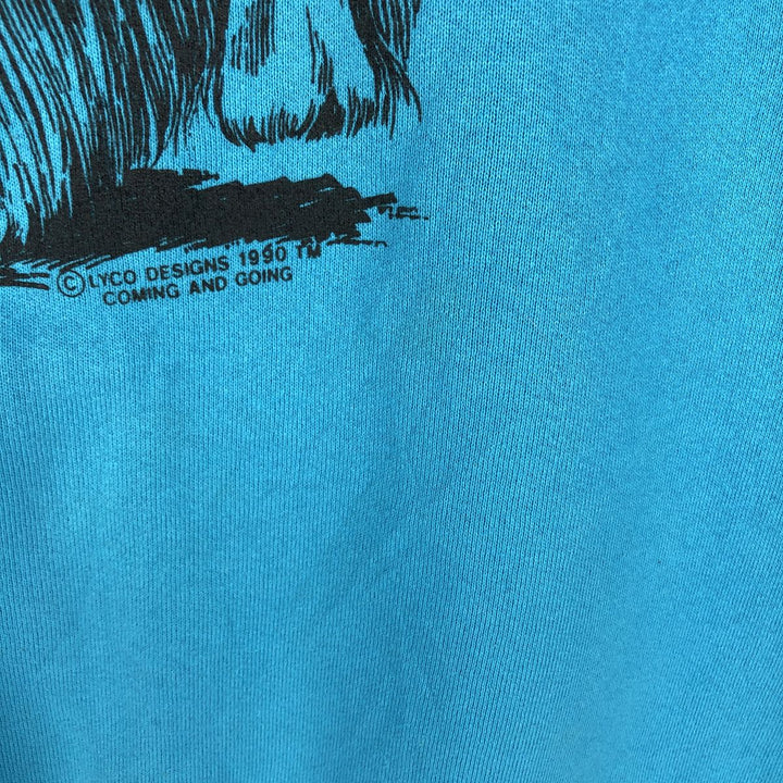 Dog print animal sweatshirt, trainer, men's size L unclear turquoise blue Vintage Second Hand