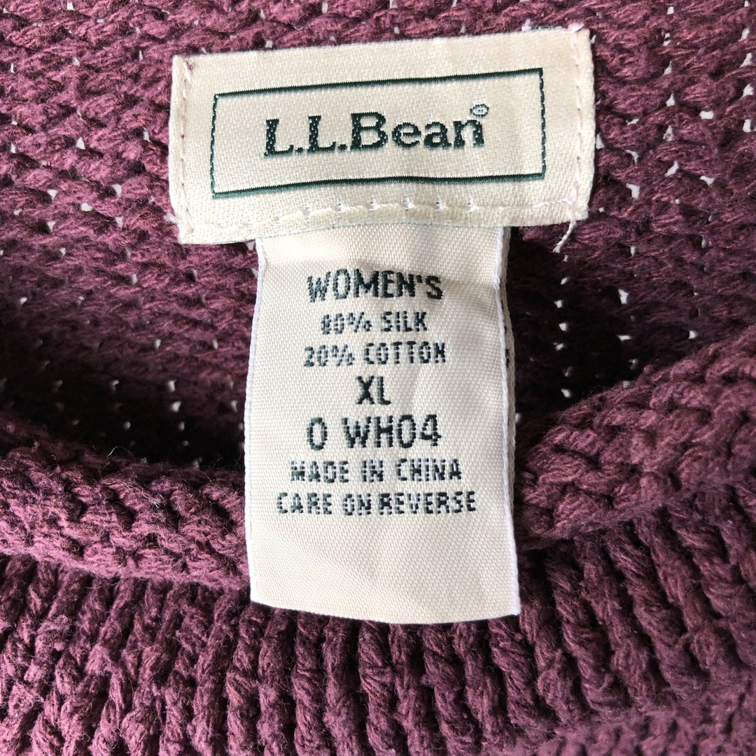 90s-00'S LLBean Roll Neck Silk and Cotton Knit Sweater, Women's Size XL, Vintage silk Purple type red-purple Vintage Second Hand