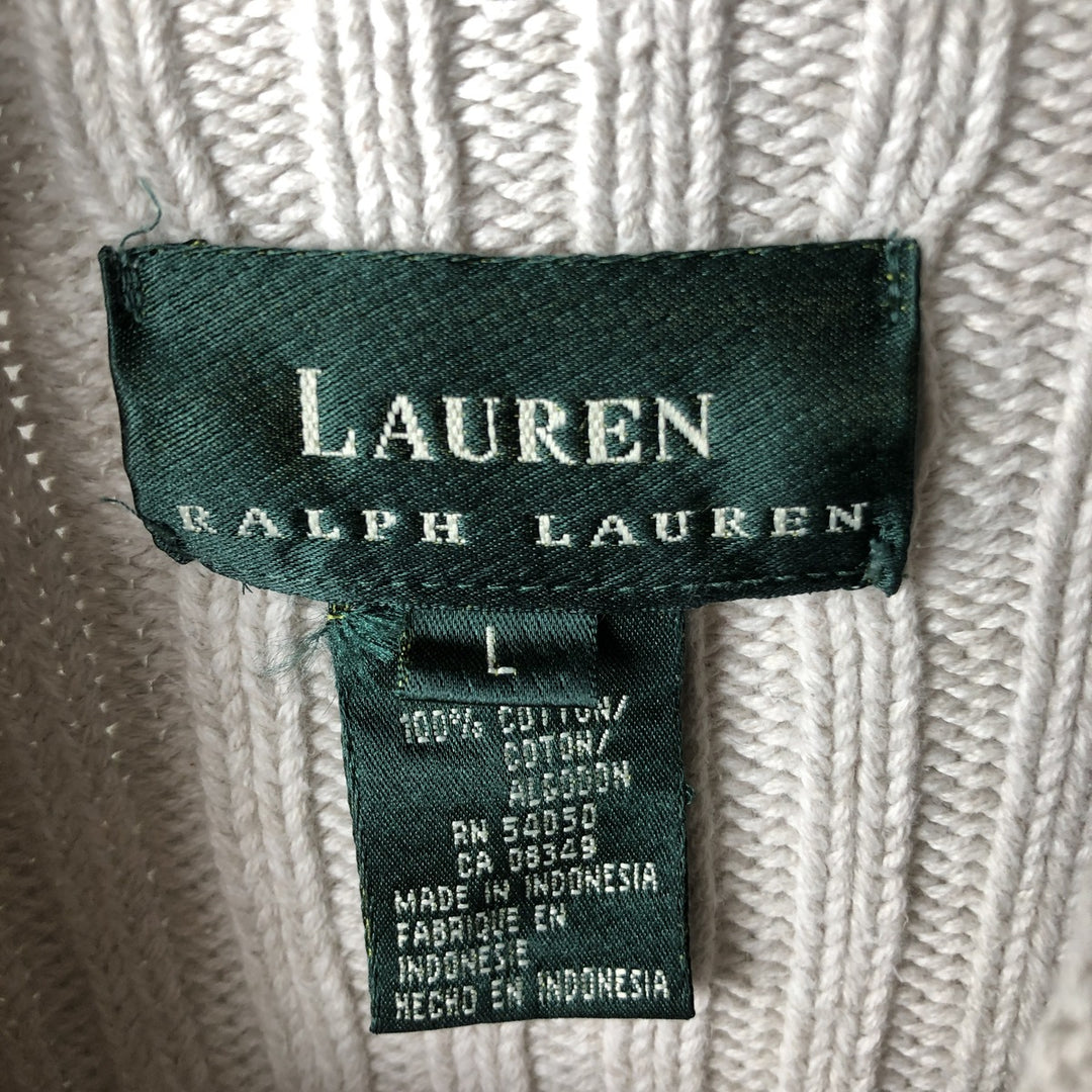 Ralph Lauren LAUREN high-neck ribbed cotton knit sweater, women's size L cotton gray type Vintage Second Hand