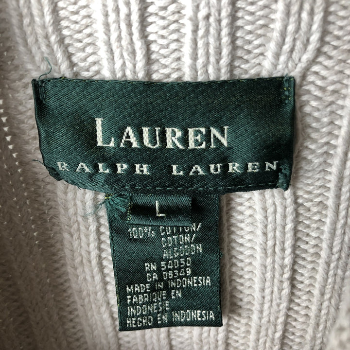 Ralph Lauren LAUREN high-neck ribbed cotton knit sweater, women's size L cotton gray type Vintage Second Hand