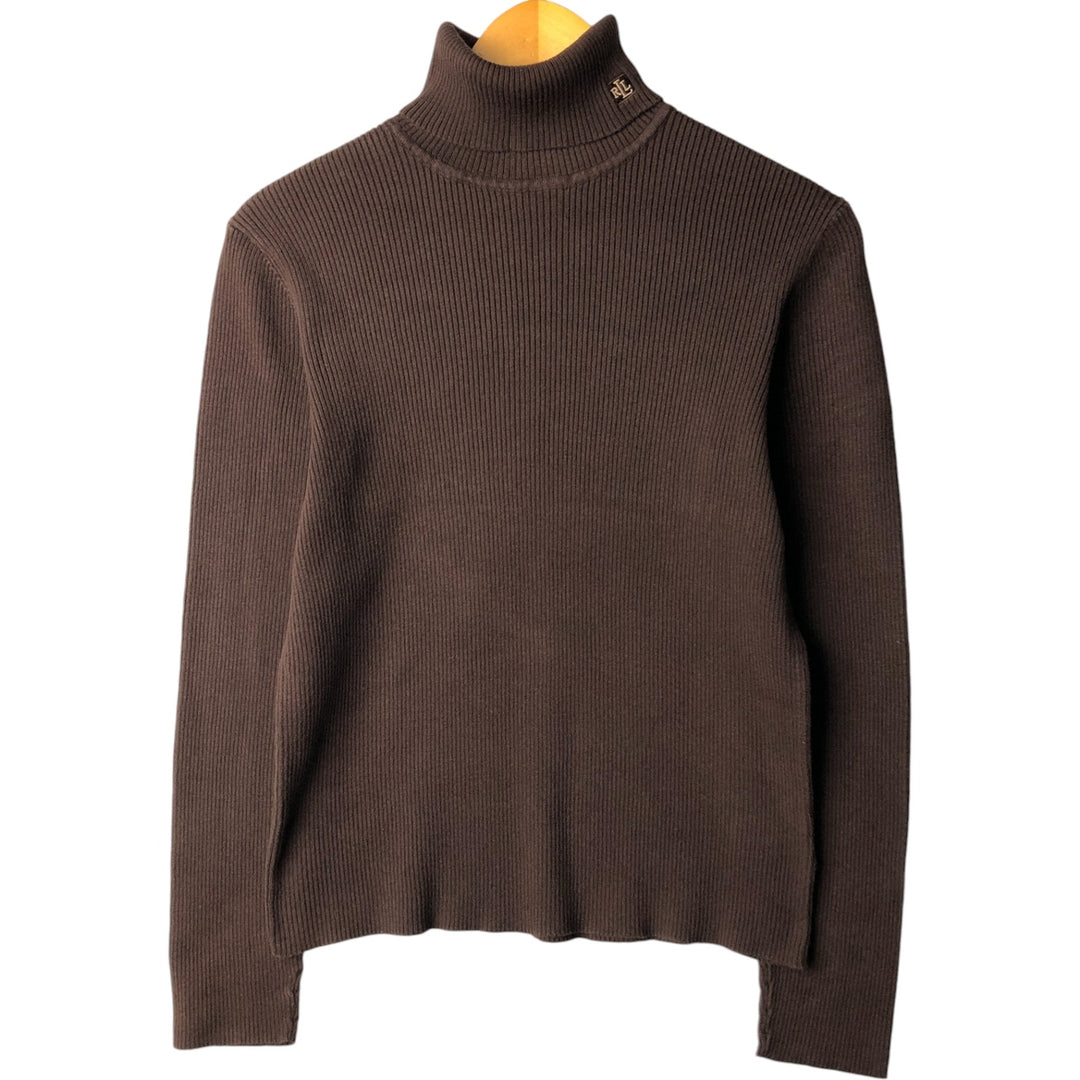 Ralph Lauren LAUREN Lauren Ribbed Turtleneck Cotton Knit Sweater Women's Size L cotton brown type Vintage Second Hand