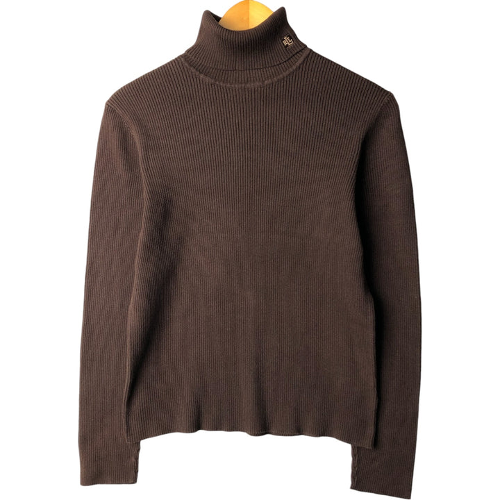 Ralph Lauren LAUREN Lauren Ribbed Turtleneck Cotton Knit Sweater Women's Size L cotton brown type Vintage Second Hand